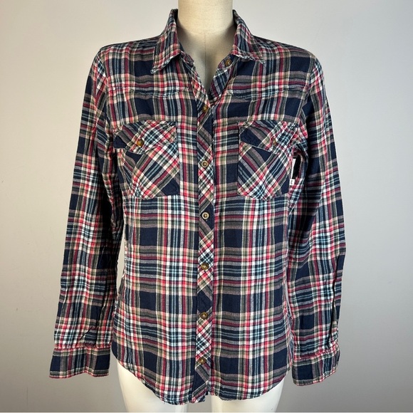 Abercrombie & Fitch Plaid Women’s Button Down Shirt - Navy and Red M - Picture 1 of 12